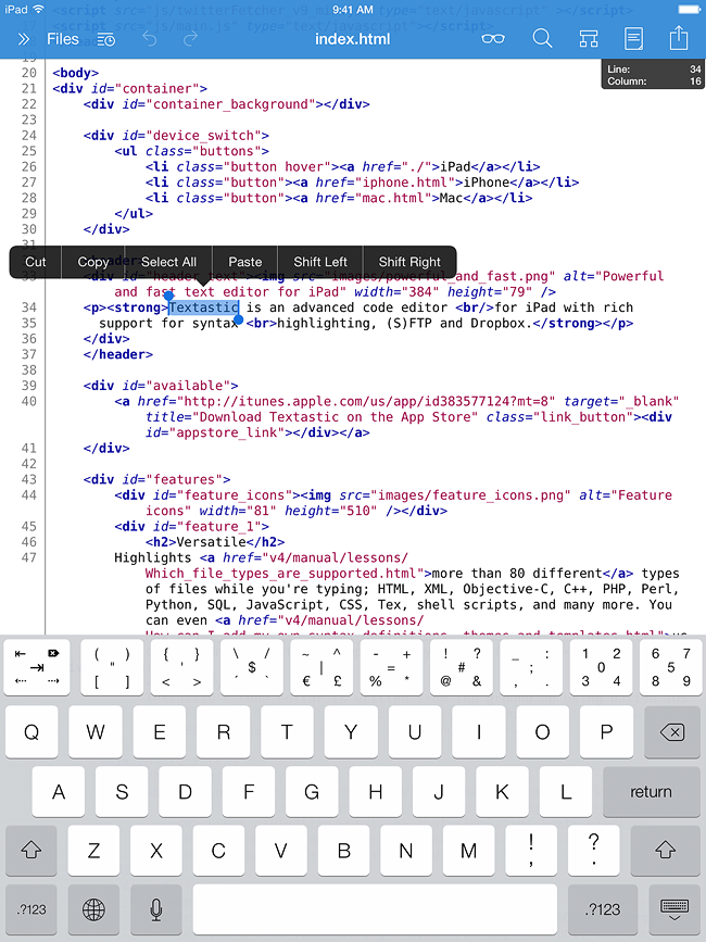 textastic vim bindings