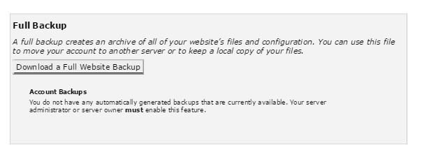 cpanel backup download a full website backup